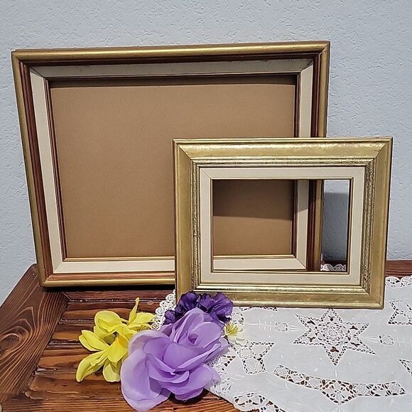 Pair Vtg MCM Wood Art Frames Linen lined holds 10x13 & 5x7 no glass Gallery Wall - Picture 13 of 13